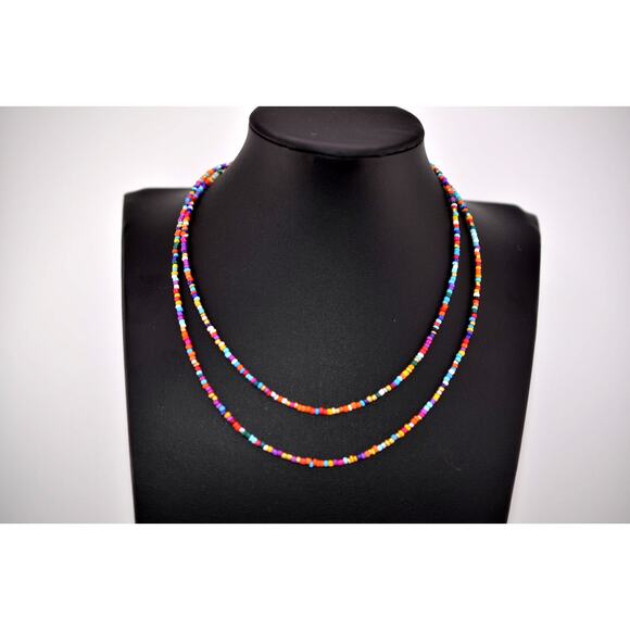 Horse Spirit Studio Jewelry - Set of 2 Native American Made Glass 2mm Seed Bead Necklaces